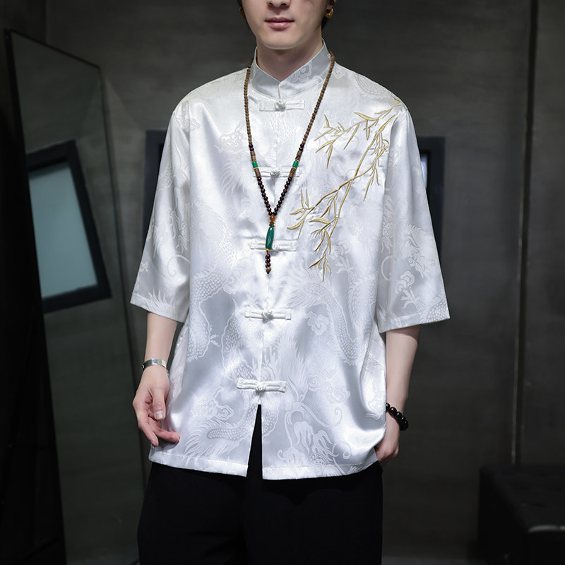 2024春夏风男装刺绣冰丝唐装汉服短袖衬衫衬衣C229-Y1016-P65,男装衬衫,电商C229