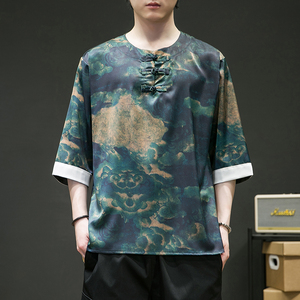 2024夏季风男装冰丝唐装汉服短袖五分袖T恤男C229/T191/P55图片