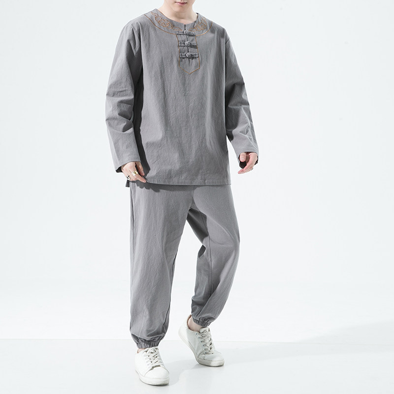 2024秋冬风男装棉麻刺绣唐装汉服套装两件套C229/TZ347/P100,男装休闲套装,电商C229