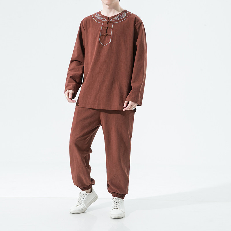 2024秋冬风男装棉麻刺绣唐装汉服套装两件套C229/TZ347/P100图片