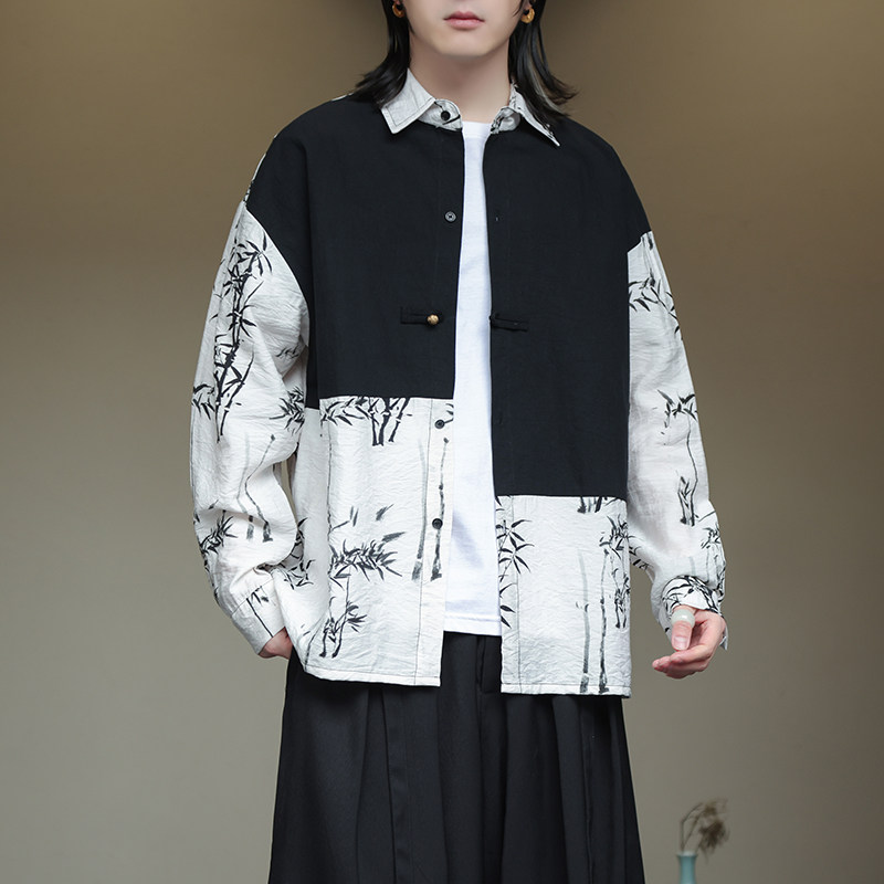 2024夏季风男装复古中式唐装汉服长袖衬衫衬衣C229-Y998-P75,男装衬衫,电商C229