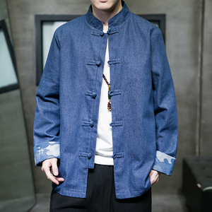 2024秋冬风男装牛仔外套盘扣唐装汉服夹克上衣C229/Y726/P90图片