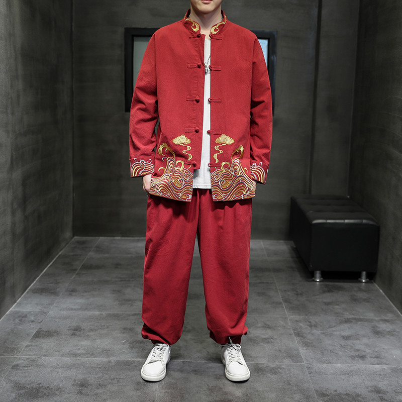 2024春夏风男装刺绣套装两件套唐装汉服大码C229/TZ319/P110,男装休闲套装,电商C229