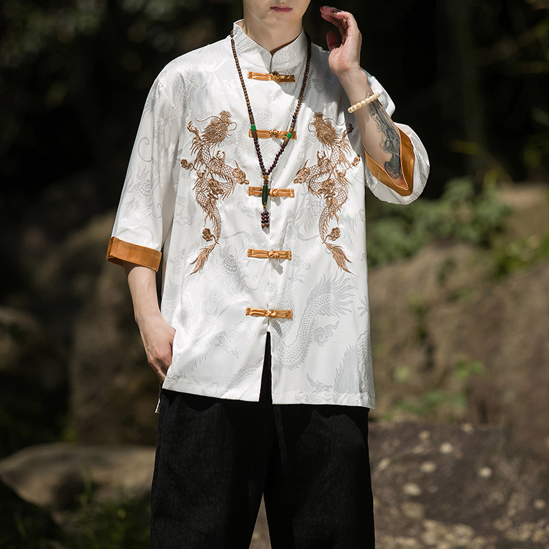 2024春夏风男装刺绣唐装汉服五分短袖衬衫衬衣C229/Y656/P60,男装衬衫,电商C229