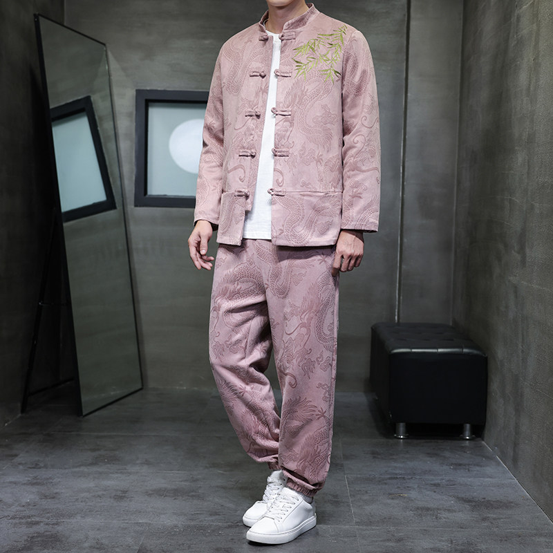 2025秋冬风男装中式鹿皮绒套装两件套大码C229-TZ364-P160,男装休闲套装,电商C229