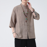 2024春夏新款风男装印花唐装汉服盘扣衬衫衬衣C229-Y1017-P65，男装衬衫，电商C229