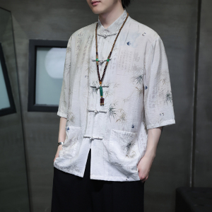2024夏风男装竹子唐装汉服短袖五分袖衬衫衬衣C229-Y1019-P70图片