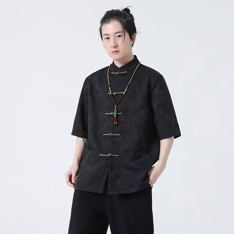 2024春夏风男装提花盘扣中式唐装汉服短袖衬衫C229-Y996-P70,男装衬衫,电商C229