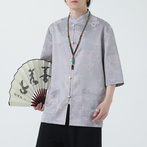 2024夏风男装冰丝唐装汉服短袖五分袖衬衫衬衣C229-Y1029-P70图片
