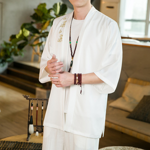 春夏风男装刺绣冰丝唐装汉服风衣男宽松大码C229/Y651/P50图片