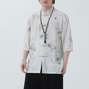 2024夏风男装冰丝印花唐装短袖五分袖衬衫衬衣C229-Y1019-P70图片