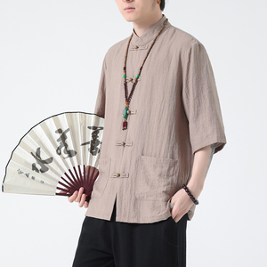 2024春夏风男装盘扣中式短袖五分袖衬衫衬衣C229-Y1018-P65图片