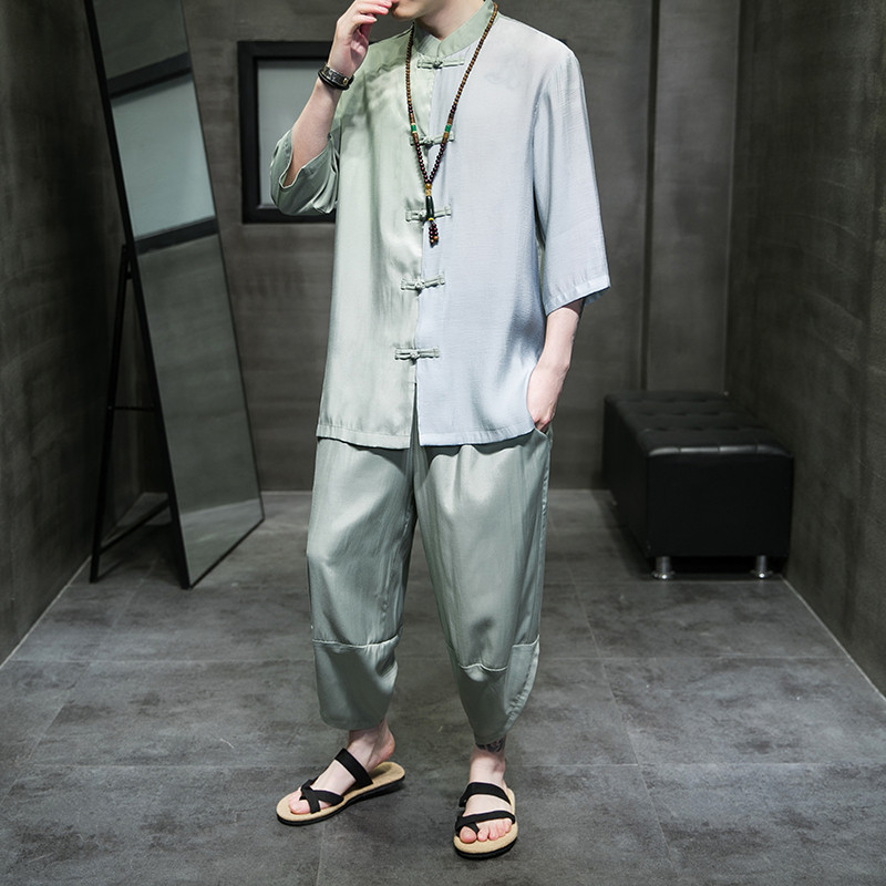 2024春夏风男装撞色唐装汉服套装两件套大码C229/TZ344/P85,男装休闲套装,电商C229