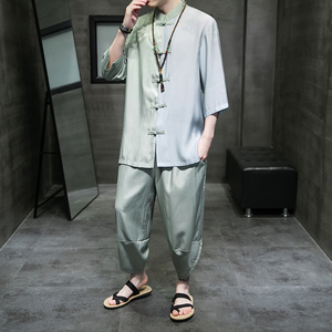 2024春夏风男装撞色唐装汉服套装两件套大码C229/TZ344/P85图片