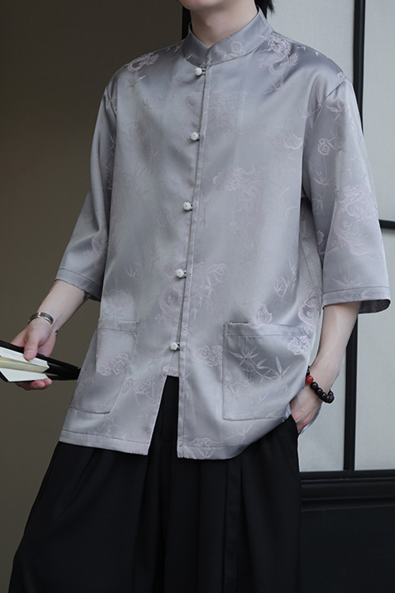 2024夏季风男装冰丝唐装汉服短袖五分袖衬衫C229-Y1029-P70,男装衬衫,电商C229
