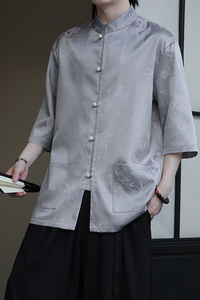 2024夏季风男装冰丝唐装汉服短袖五分袖衬衫C229-Y1029-P70图片