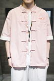 2023春夏风男装刺绣唐装汉服短袖五分袖衬衫C229/Y654/P65，男装衬衫，电商C229