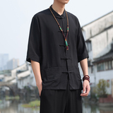 2024夏风男装唐装盘扣汉服短袖五分袖衬衫衬衣C229/Y729/P65，男装衬衫，电商C229