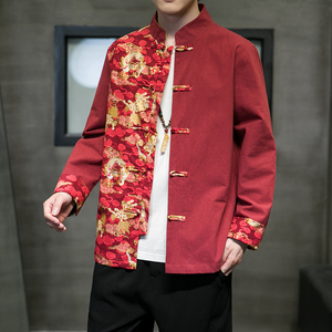 2024春夏风男装拼接撞色唐装汉服夹克外套大码C229/Y635/P80图片
