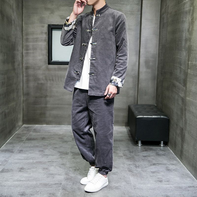2024春风男装灯芯绒中式唐装汉服套装两件套C229/TZ338/P115,男装民族服装,电商C229