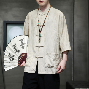 2024春夏风男装中式盘扣唐装汉服短袖衬衫衬衣C229-Y902-P65