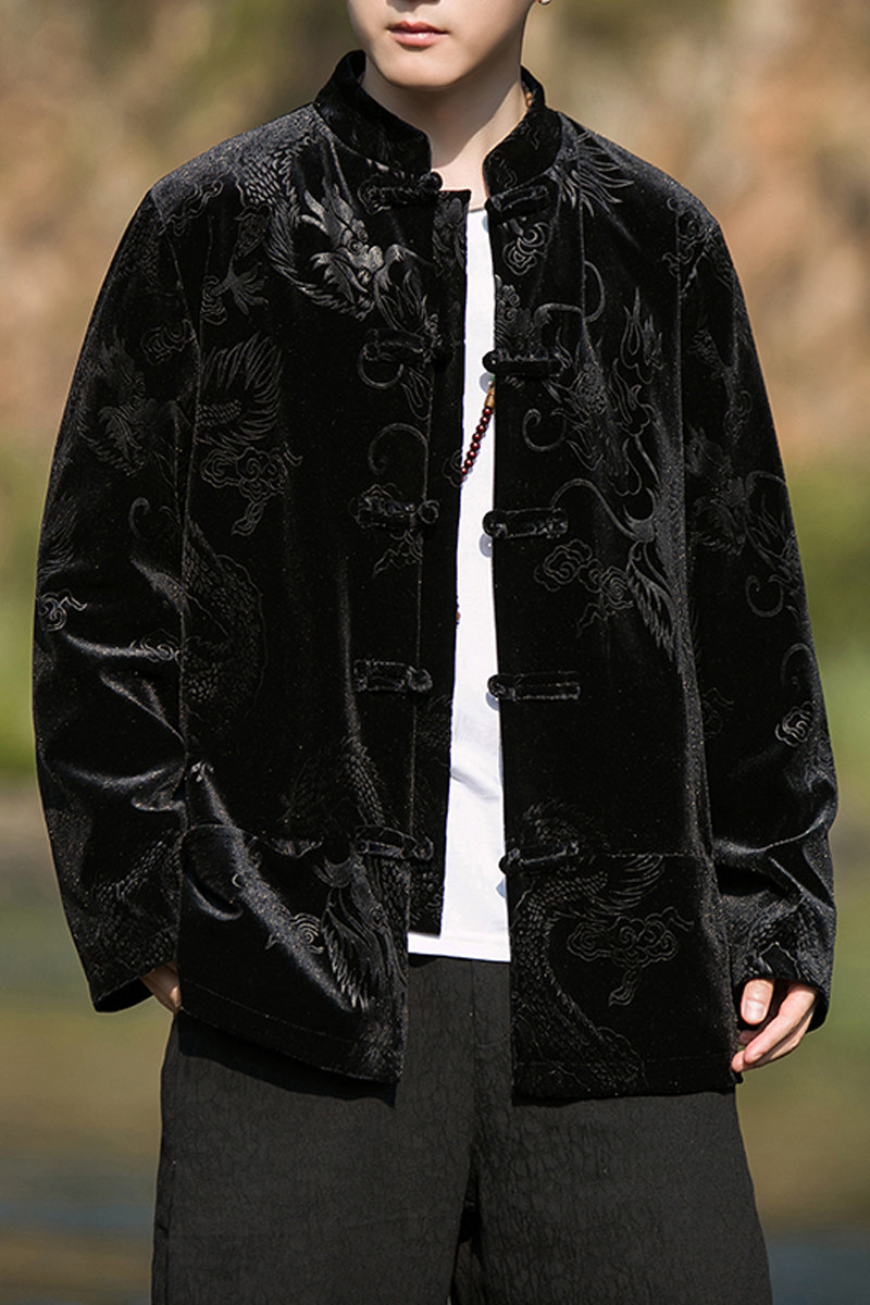 2024冬风男装提花中式丽丝绒唐装汉服夹克外套C229/Y790/P95,男装夹克,电商C229