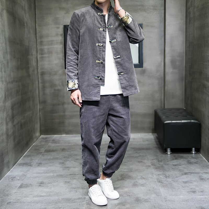 2024春风男装灯芯绒中式唐装汉服套装两件套C229/TZ338/P115,男装民族服装,电商C229