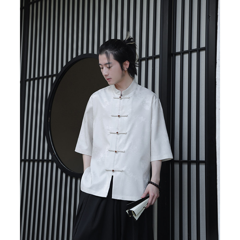 2024夏季风男装冰丝唐装汉服短袖五分袖衬衫C229-Y1031-P70图片