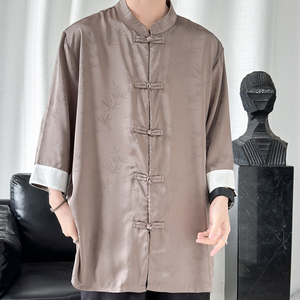 2024春夏风男装冰丝唐装汉服五分袖城市衬衣C229/Y678/P60图片
