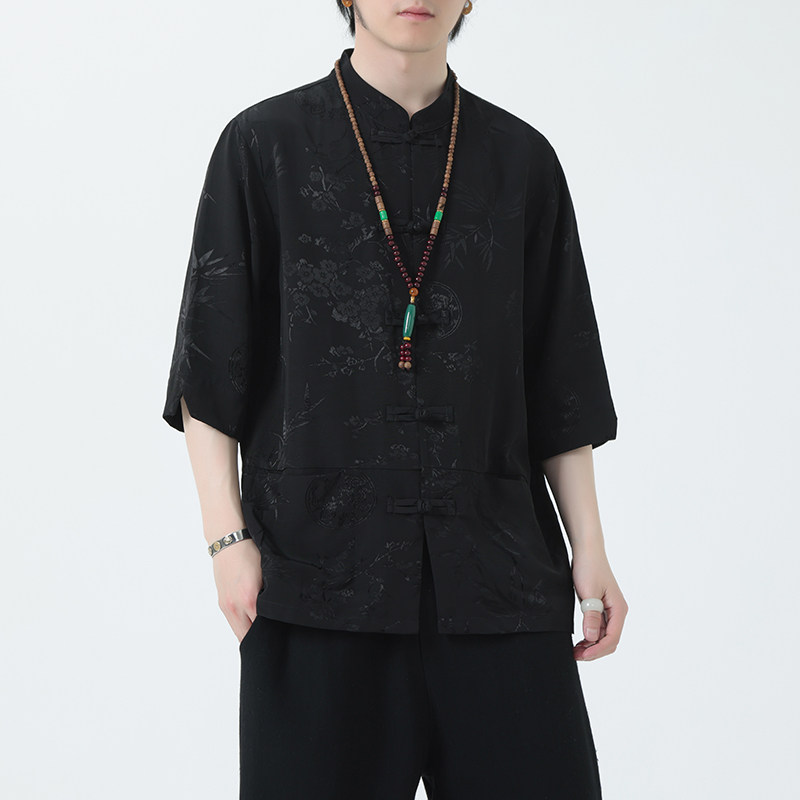 2024夏风男装冰丝唐装汉服短袖五分袖衬衫衬衣C229-Y1022-P70,男装衬衫,电商C229