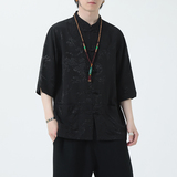 2024夏风男装冰丝唐装汉服短袖五分袖衬衫衬衣C229-Y1022-P70，男装衬衫，电商C229