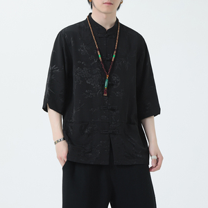 2024夏风男装冰丝唐装汉服短袖五分袖衬衫衬衣C229-Y1022-P70图片
