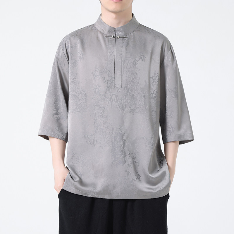 2024春夏新款风男装冰丝唐装汉服短袖五分袖T恤C229-T211-P60,男装T恤,电商C229