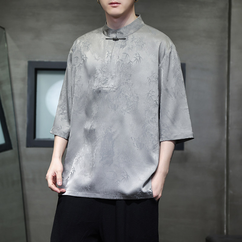 2024春夏新款风男装冰丝唐装汉服五分袖短袖T恤C229-T211-P60,男装T恤,电商C229