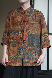 2024夏风男装印花唐装汉服短袖五分袖衬衫衬衣C229-Y1005-P68图片