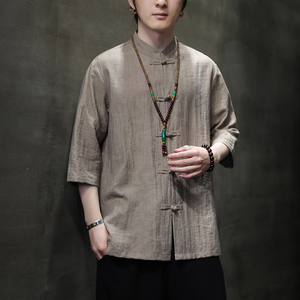 2024春夏风男装棉麻亚麻唐装汉服短袖衬衫衬衣C229-Y1017-P65图片