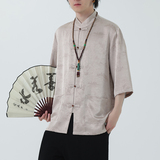 2024夏季风男装冰丝印花唐装汉服短袖衬衫衬衣C229-Y1021-P70，男装衬衫，电商C229