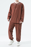 2024秋冬风男装棉麻刺绣唐装汉服套装两件套C229/TZ347/P100，男装休闲套装，电商C229