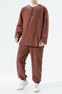 2024秋冬风男装棉麻刺绣唐装汉服套装两件套C229/TZ347/P100图片