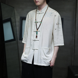 2024夏风男装印花唐装汉服短袖五分袖衬衫衬衣C229-Y1020-P70，男装衬衫，电商C229