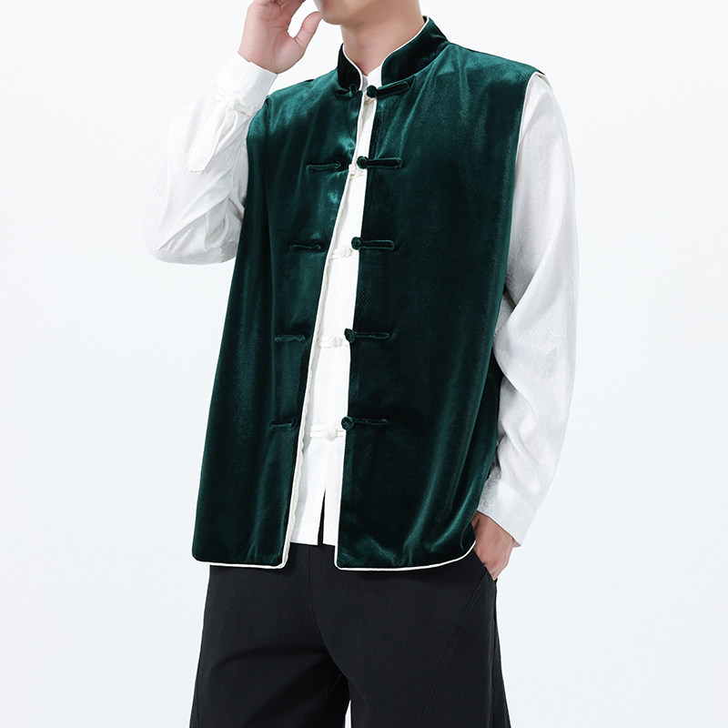 2025秋冬风男装丽丝绒唐装汉服马甲外套大码C229-Y1114-P110,男装背心/马甲,电商C229
