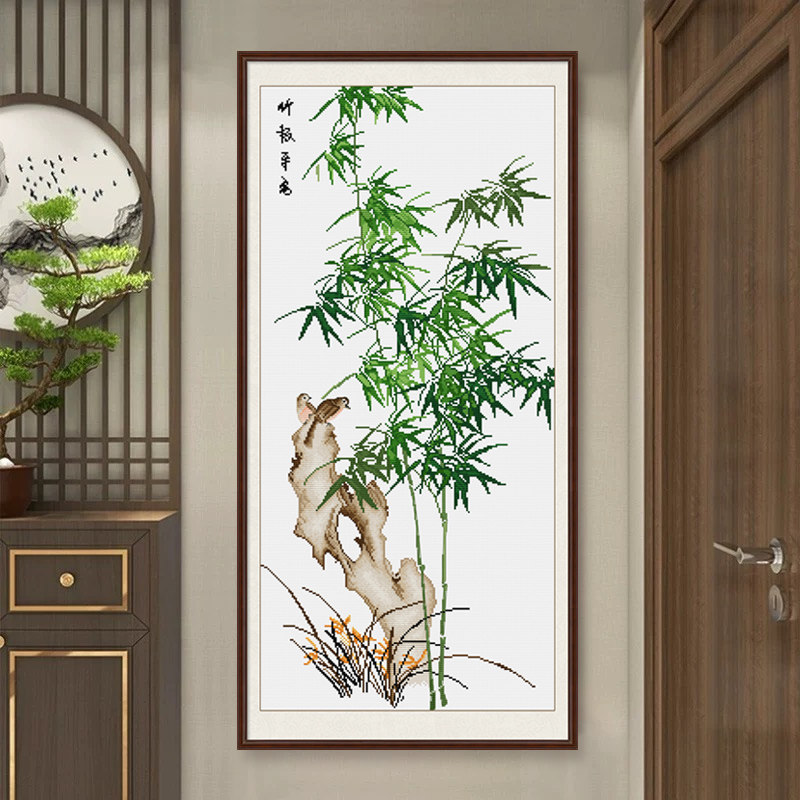 春天十字绣2026新款线绣新中式竹影摇风客厅玄关装饰画中国风挂画