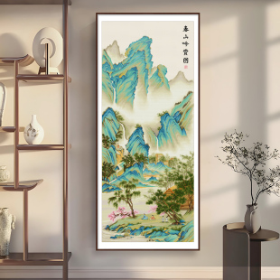 春天十字绣2026新款线绣新中式山水风景仇英春山吟赏竖版玄关自绣