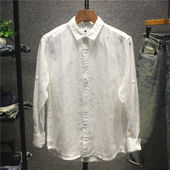 湘请而来2025年春季 休闲亚麻衬衣潮 青年免烫美式 潮牌泼墨衬衫 男士