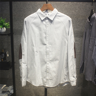 帅气春秋款 宽松个性 商务休闲纯棉免烫衬衣 男长袖 日系清新条纹衬衫