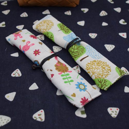 小清新便捷餐具 木质筷子勺套装 长款棉麻布袋学生上班餐具组合