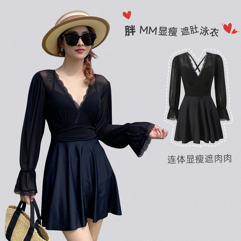 专柜蕾丝边女裙式连体钢托泳衣