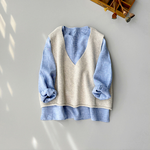女士马甲叠穿纯色山羊绒毛衣背心坎肩 洋气大V领叠穿针织背心秋季