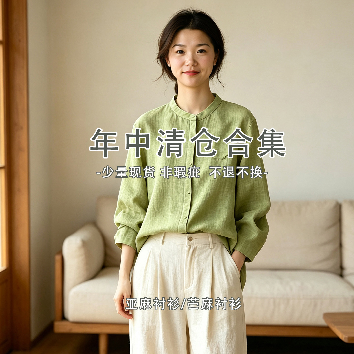 尾货余单断码特惠女装亚麻上衣女