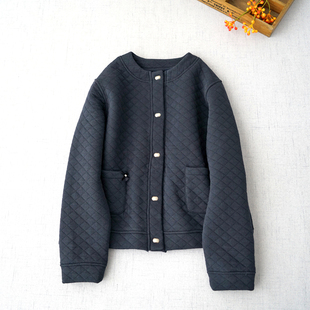 特秋冬文艺女装 夹棉上衣休闲薄棉衣 绗缝棉短外套日系简约百搭长袖